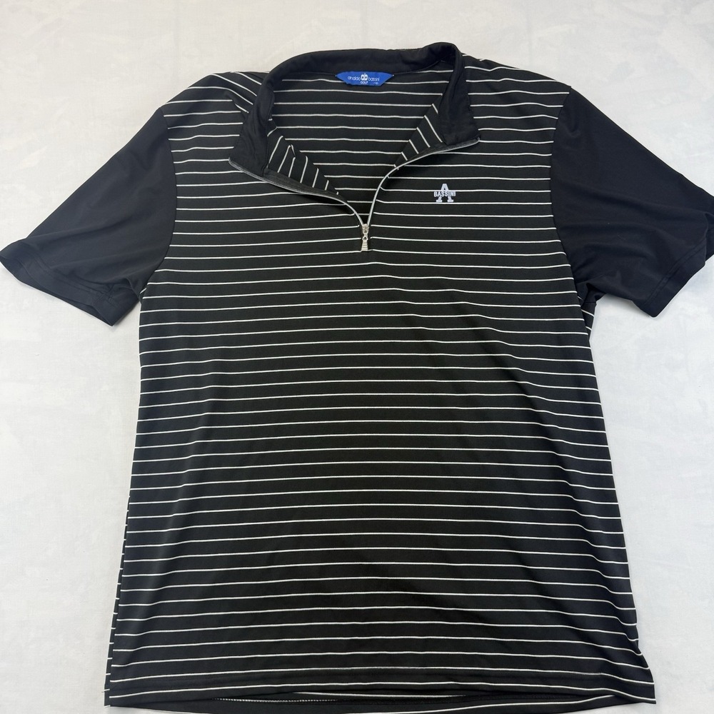 Arnaldo Bassini Golf Polo Shirt Men's Medium Black White Striped Quarter Zip